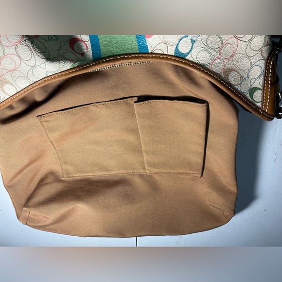 COACH 2 WAYS COATED CANVAS & LEATHER HOBO CROSS BODY SHOULDER HANDBAG - Picture 6 of 16